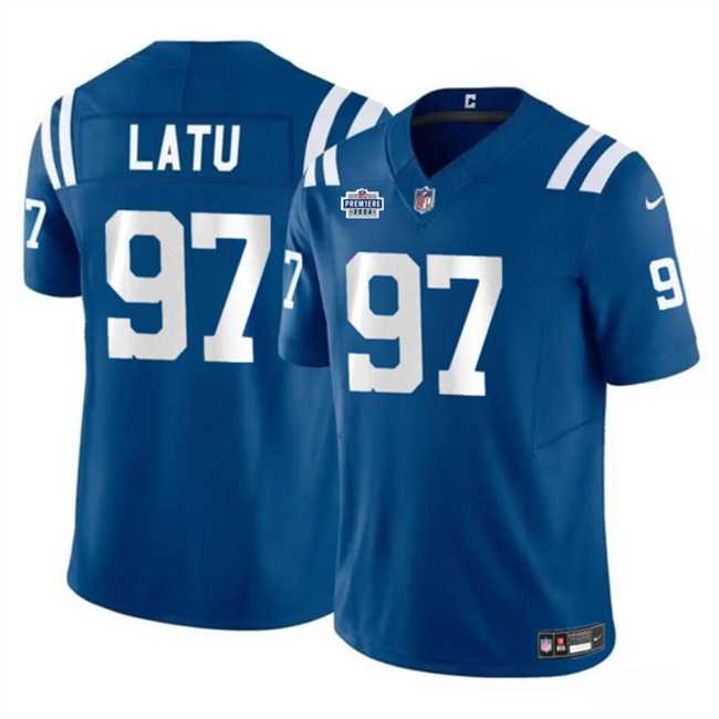 Men & Women & Youth Indianapolis Colts #97 Laiatu Latu Blue 2024 With Dradt Patch F.U.S.E. Vapor Limited Stitched Jersey